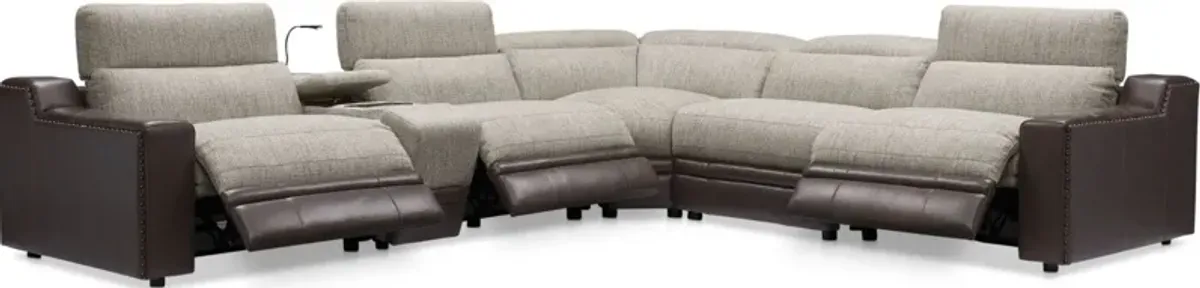 Bridgeport 6-Piece Dual-Power Reclining Sectional with 3 Reclining Seats - Brown