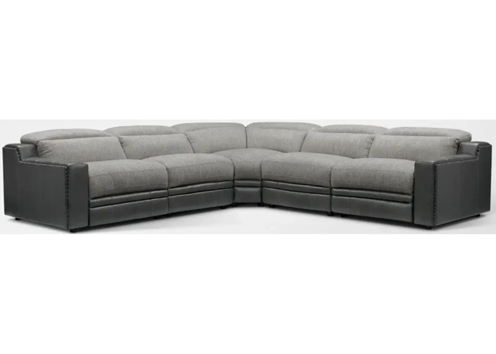 Bridgeport 5-Piece Dual-Power Reclining Sectional with 3 Reclining Seats - Gray