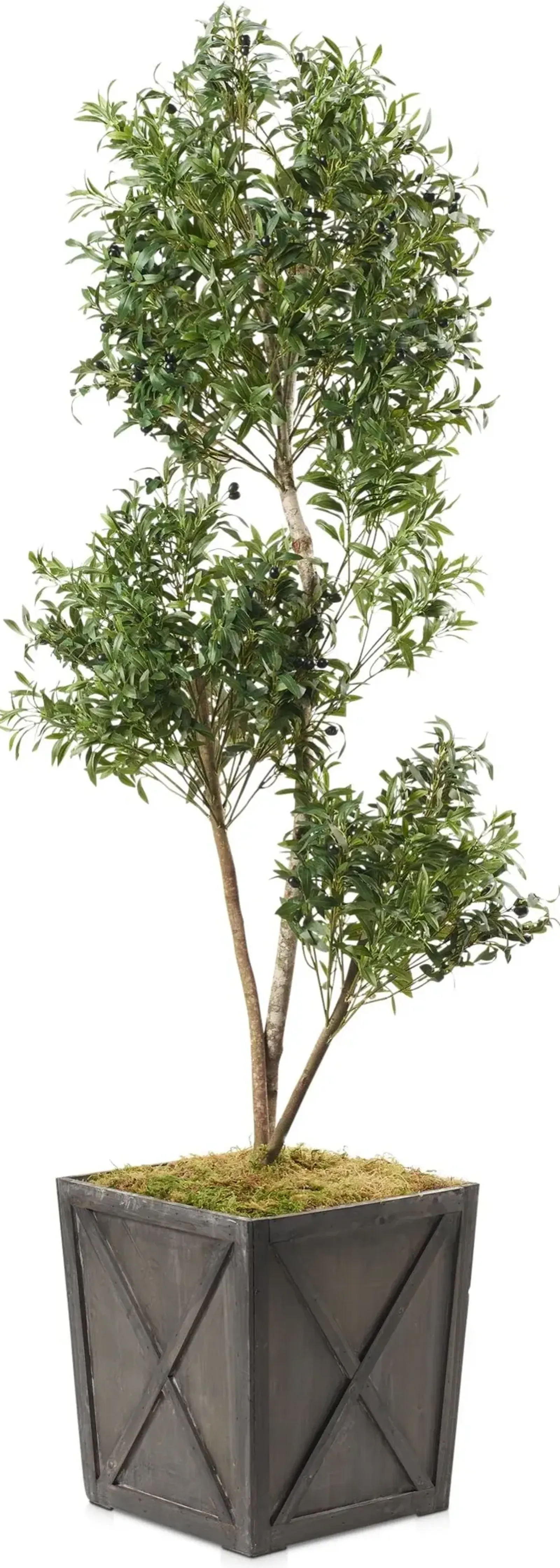 Faux 7.5' Olive Tree with Farmhouse Wood Planter - Large