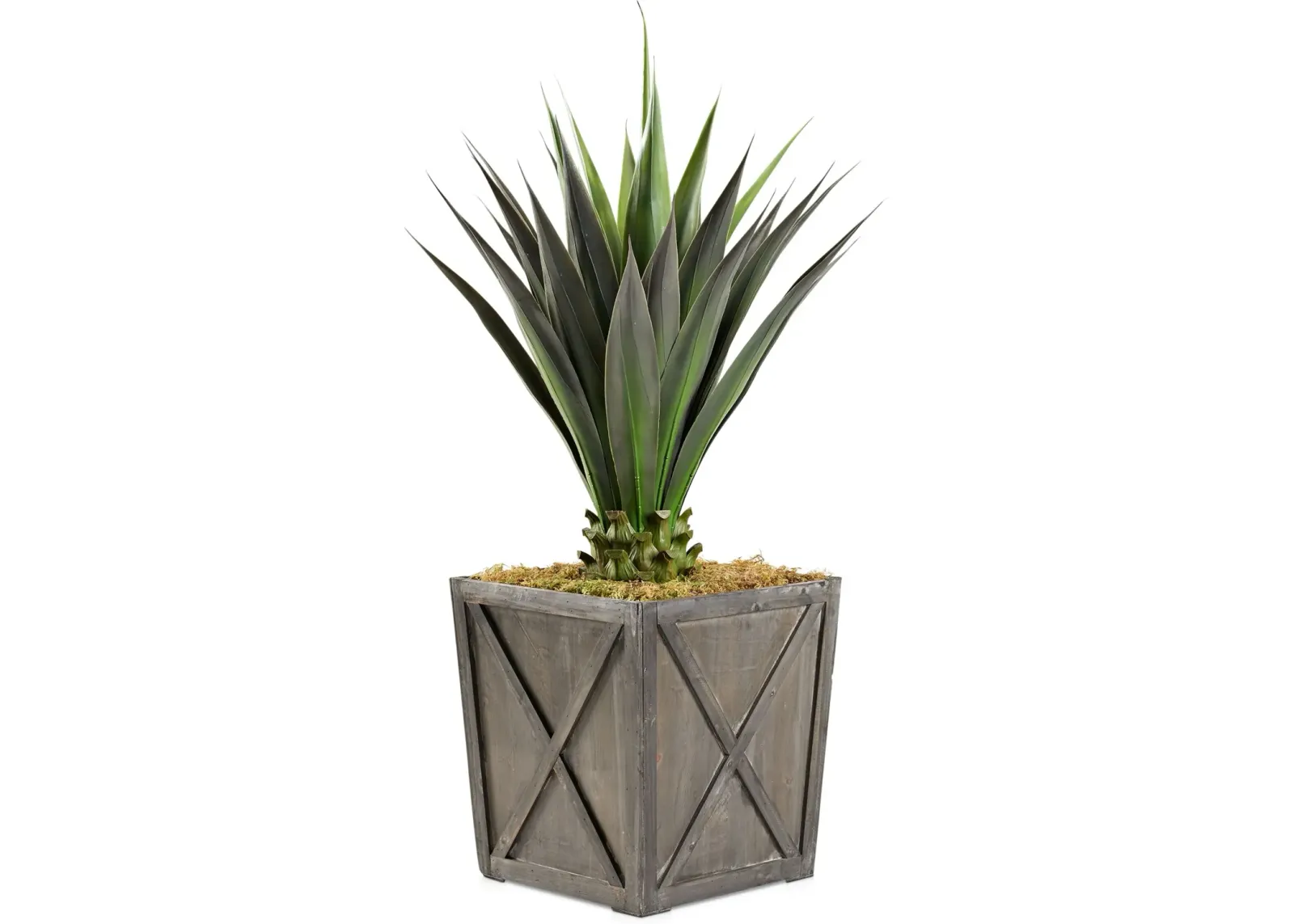 Faux 4.5' Jumbo Agave Plant with Farmhouse Wood Planter - Medium