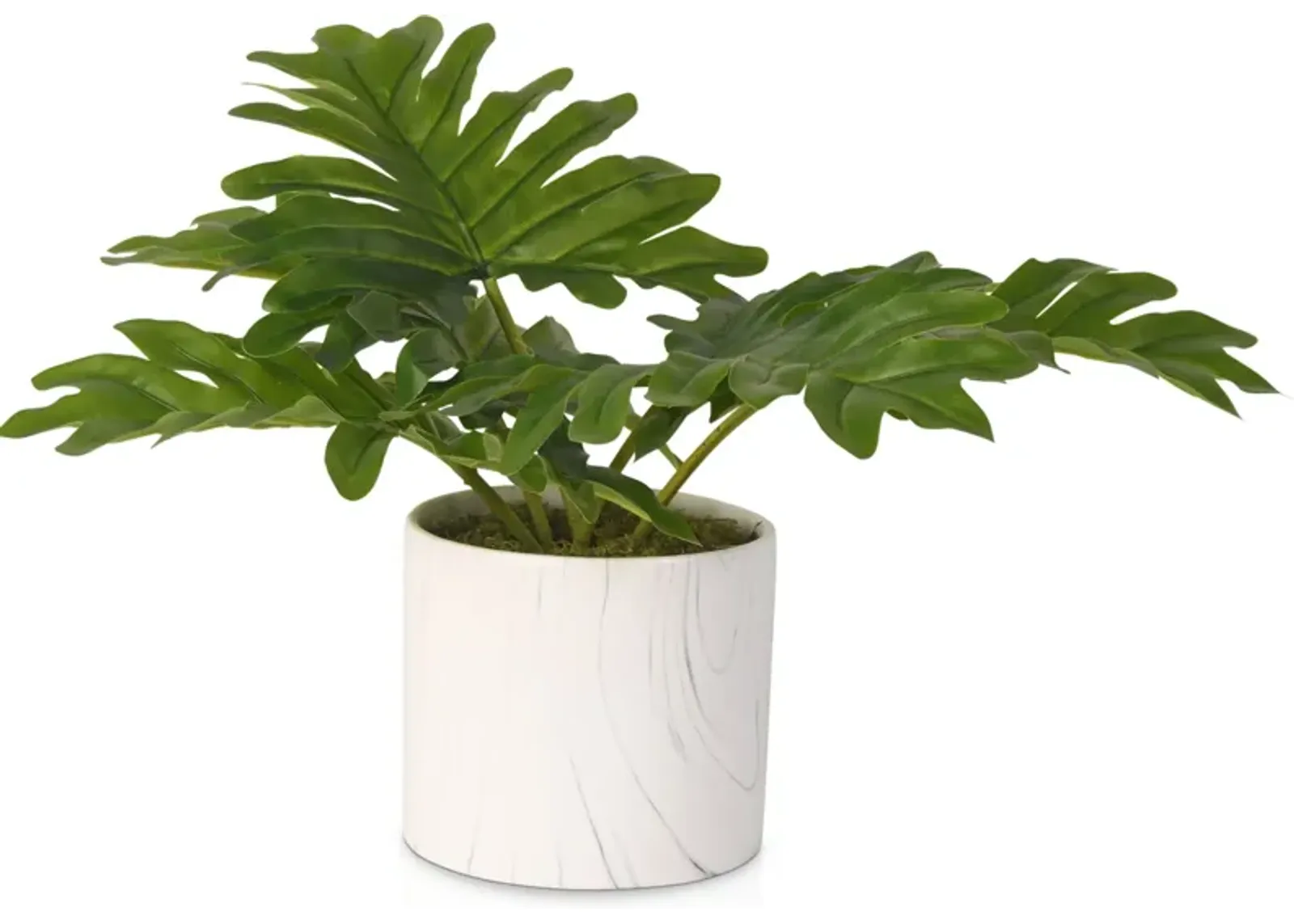 Faux Philo Selloum Plant in Marble Vase - White