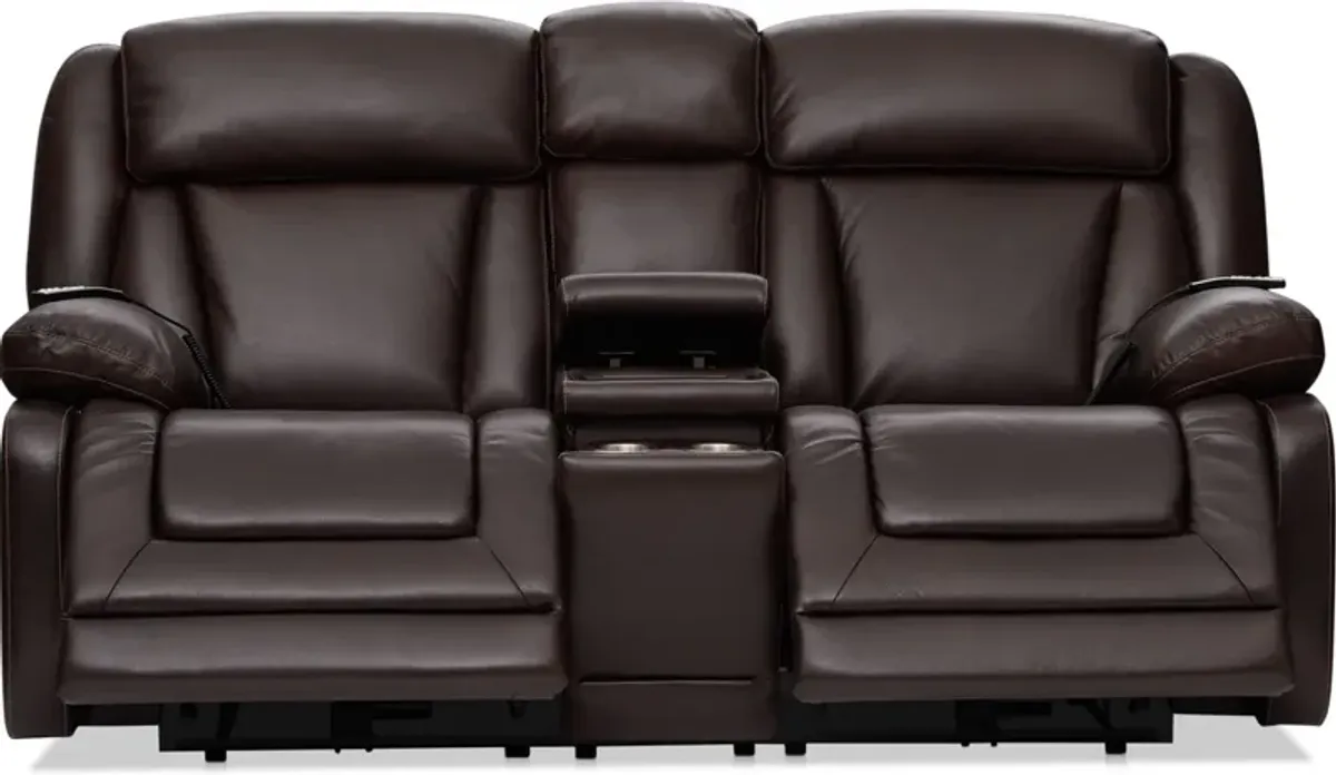 Palermo Triple-Power Reclining Loveseat with Console - Brown