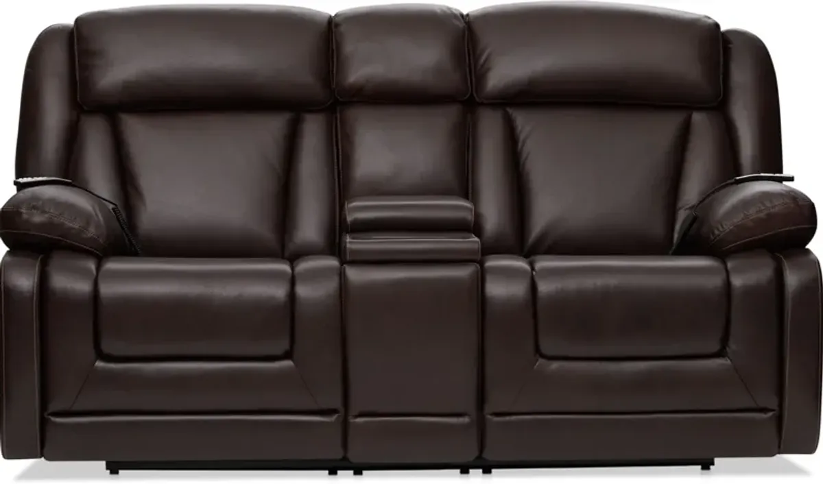 Palermo Triple-Power Reclining Loveseat with Console - Brown