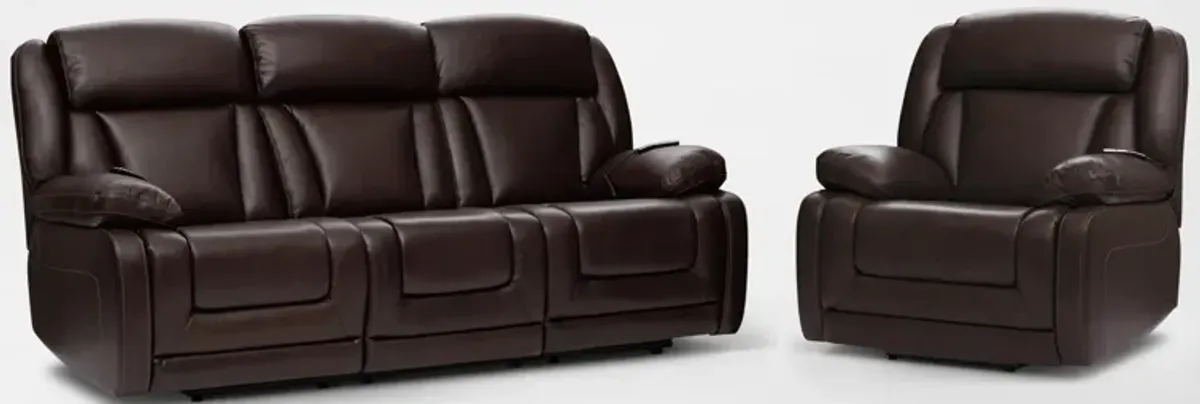 Palermo Triple-Power Reclining Sofa and Recliner Set - Brown