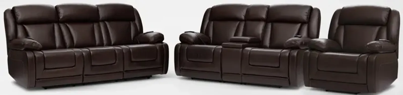 Palermo Triple-Power Reclining Sofa, Loveseat and Recliner Set - Brown