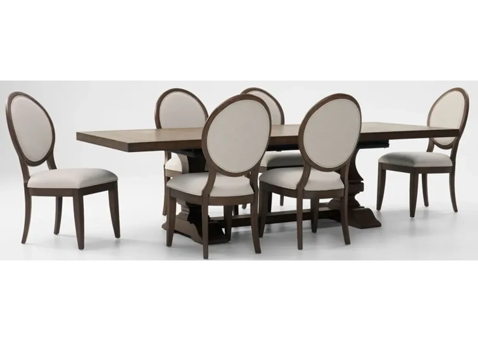 Asheville Rectangle Extendable Dining Table with 6 Oval-Back Side Chairs - Tobacco