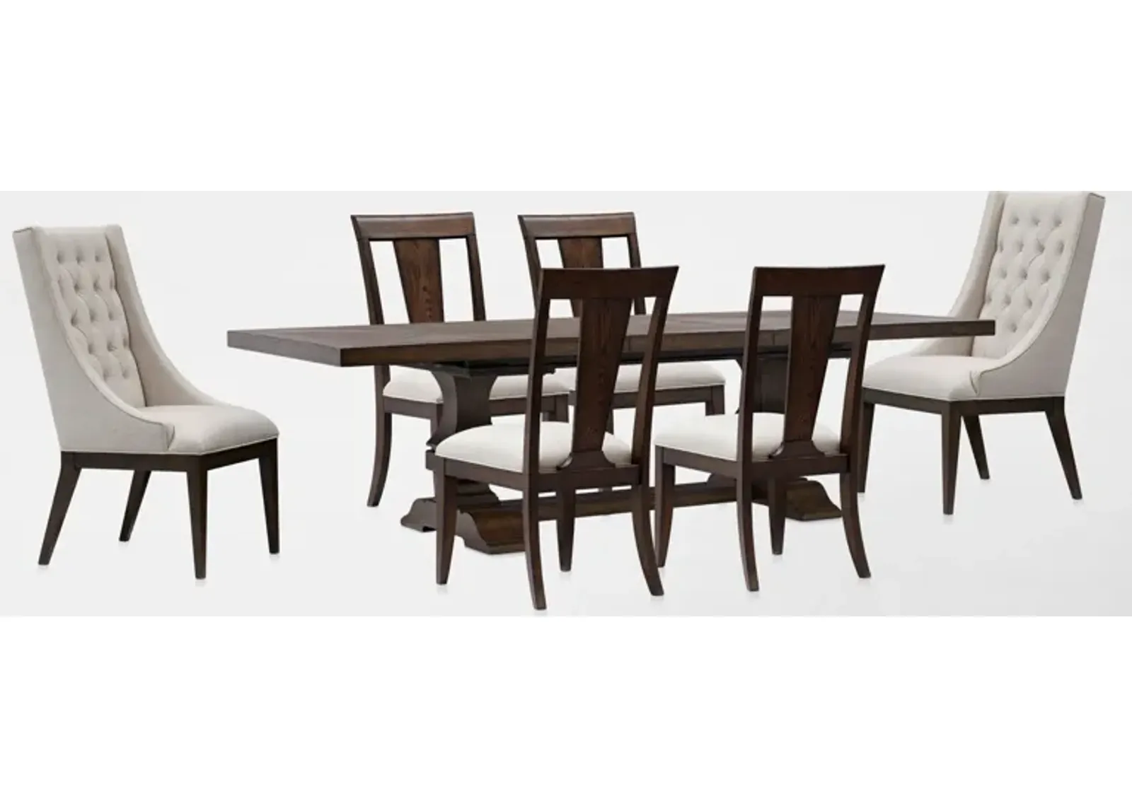 Asheville Rectangle Extendable Dining Table with 4 Splat-Back Side Chairs and 2 Host Chairs - Tobacc