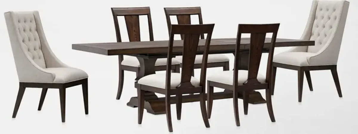 Asheville Rectangle Extendable Dining Table with 4 Splat-Back Side Chairs and 2 Host Chairs - Tobacc