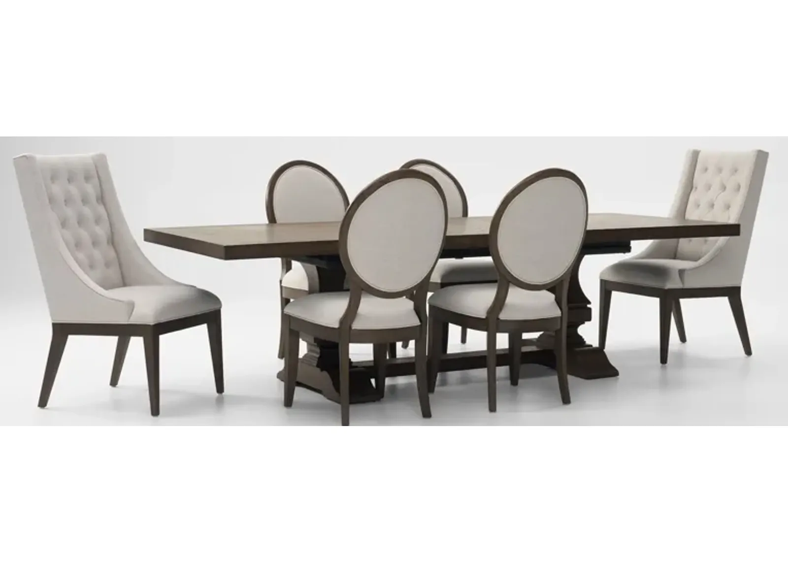 Asheville Rectangle Extendable Dining Table with 4 Oval-Back Side Chairs and 2 Host Chairs - Tobacco