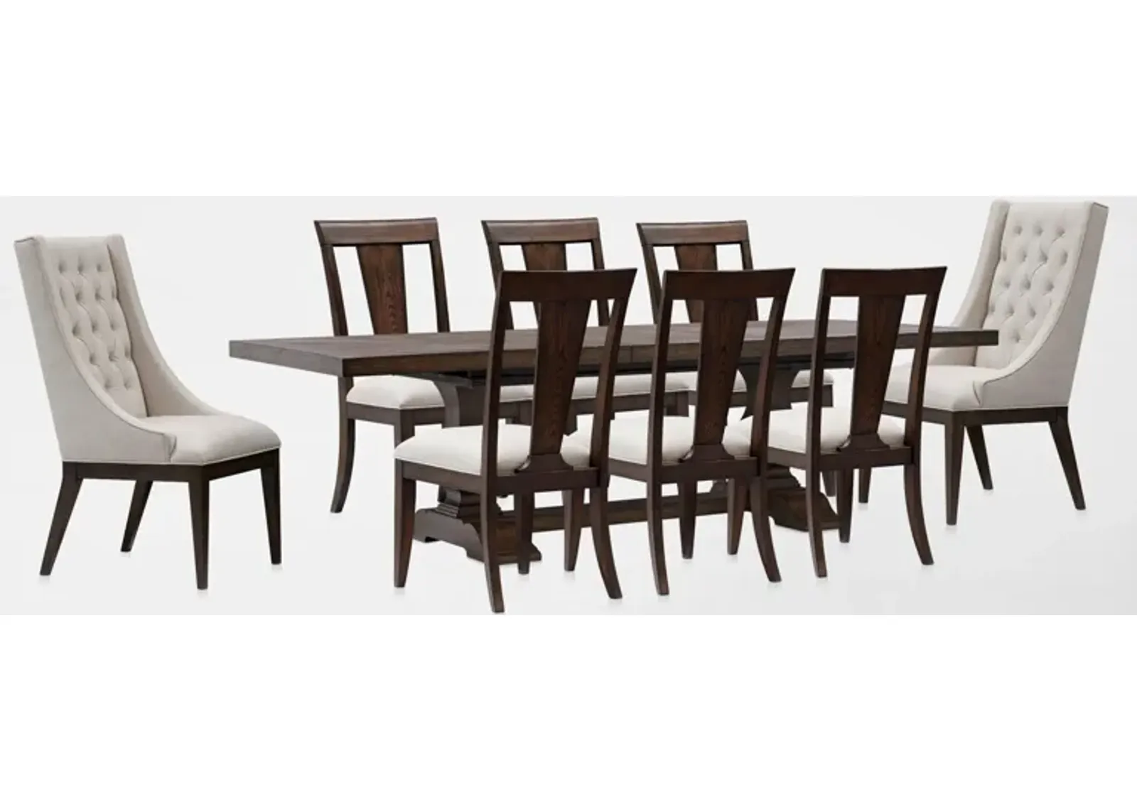 Asheville Rectangle Extendable Dining Table with 6 Splat-Back Side Chairs and 2 Host Chairs - Tobacc