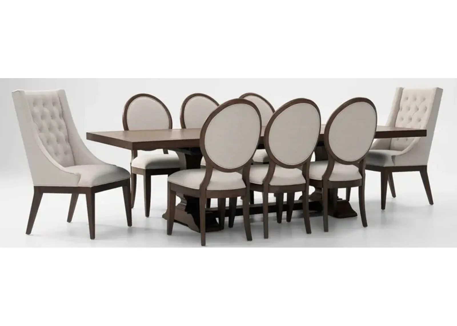 Asheville Rectangle Extendable Dining Table with 6 Oval-Back Side Chairs and 2 Host Chairs - Tobacco