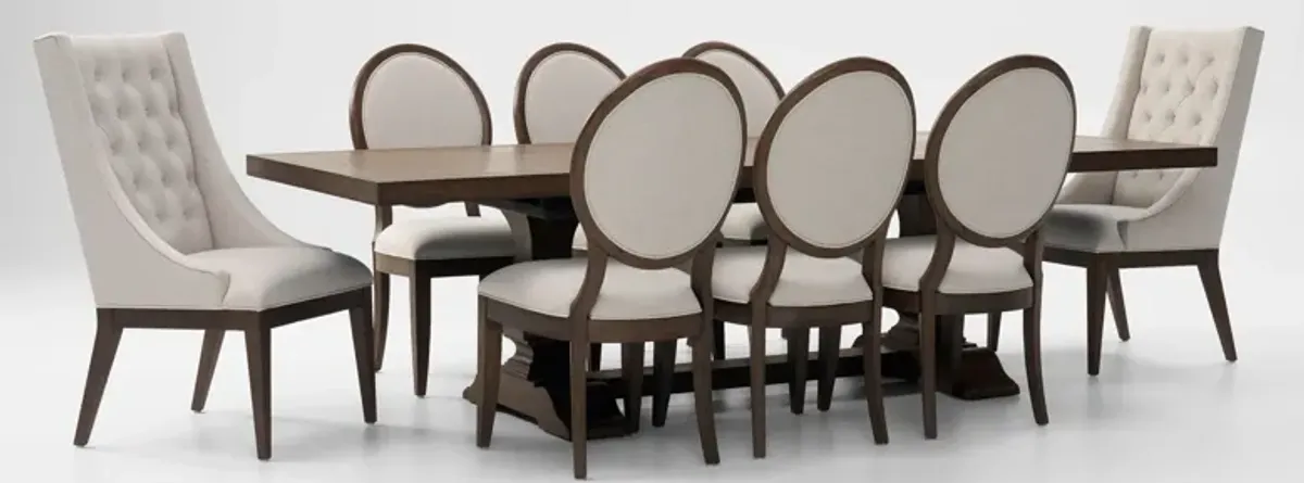 Asheville Rectangle Extendable Dining Table with 6 Oval-Back Side Chairs and 2 Host Chairs - Tobacco