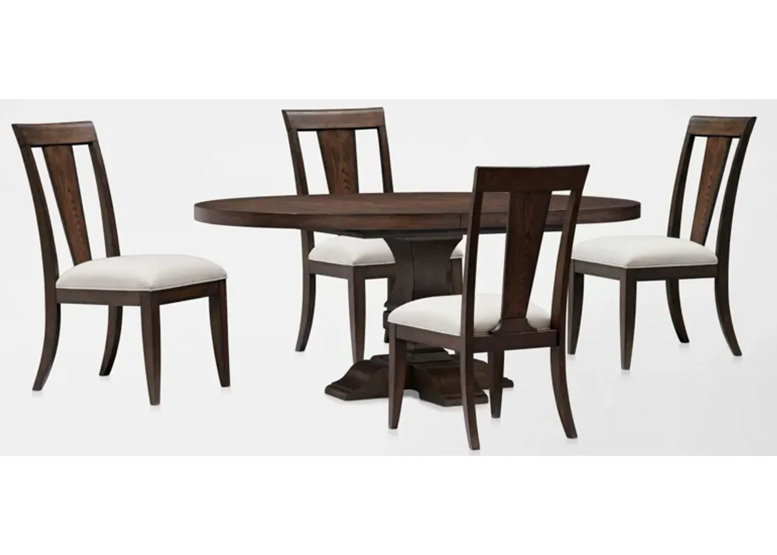 Asheville Round Extendable Dining Table with 4 Splat-Back Side Chairs - Tobacco