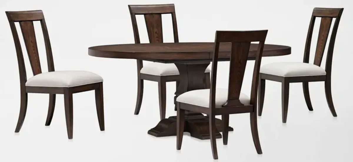 Asheville Round Extendable Dining Table with 4 Splat-Back Side Chairs - Tobacco