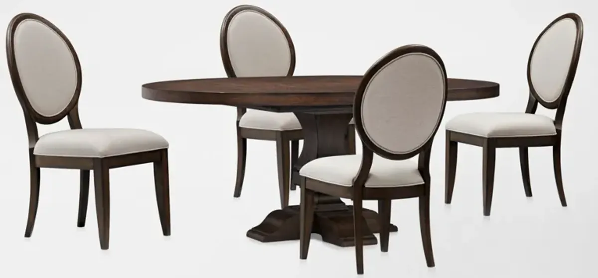 Asheville Round Extendable Dining Table with 6 Oval-Back Side Chairs - Tobacco