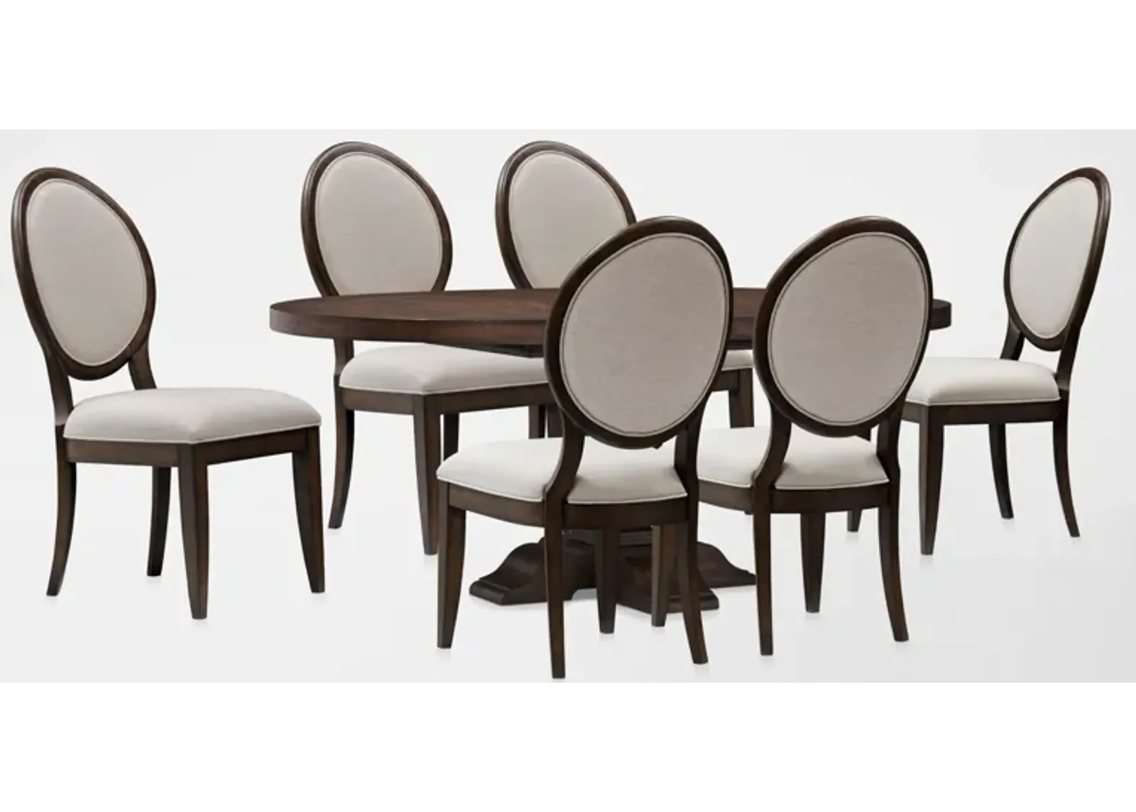 Asheville Round Extendable Dining Table with 6 Oval-Back Side Chairs - Tobacco