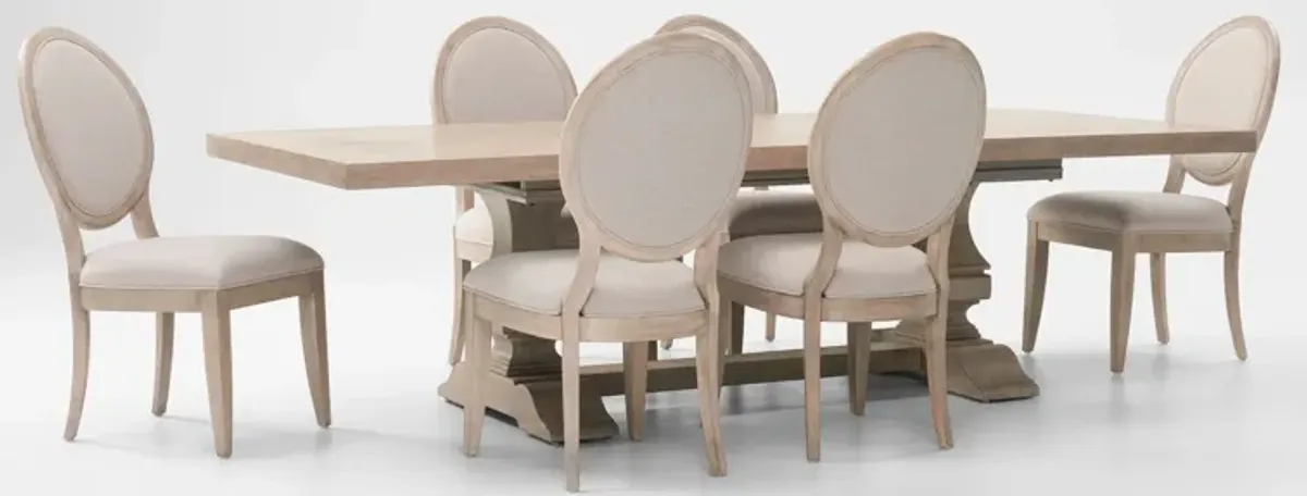 Asheville Rectangle Extendable Dining Table with 6 Oval-Back Side Chairs - Sandstone