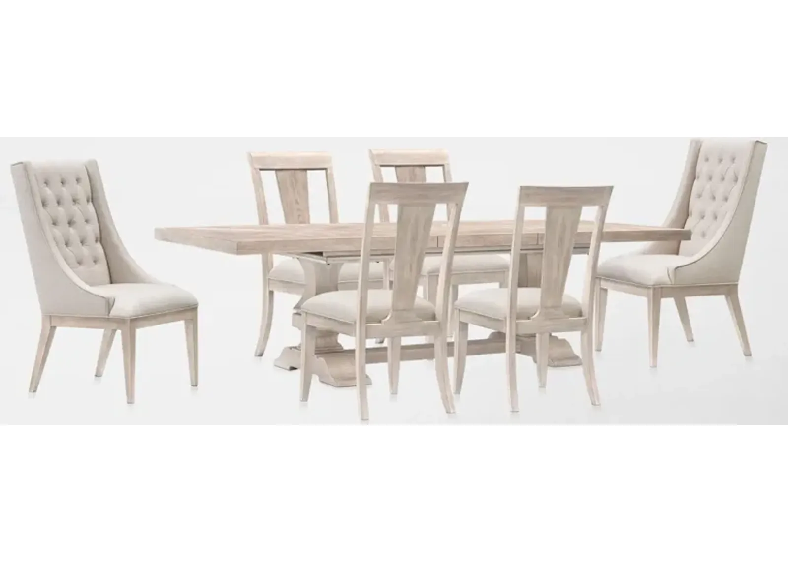 Asheville Rectangle Extendable Dining Table with 4 Splat-Back Side Chairs and 2 Host Chairs - Sandst