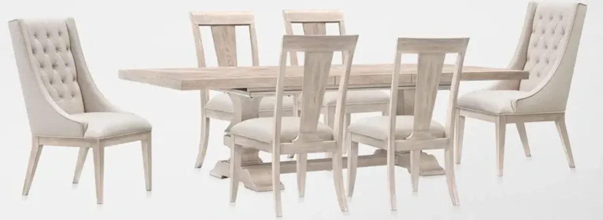 Asheville Rectangle Extendable Dining Table with 4 Splat-Back Side Chairs and 2 Host Chairs - Sandst