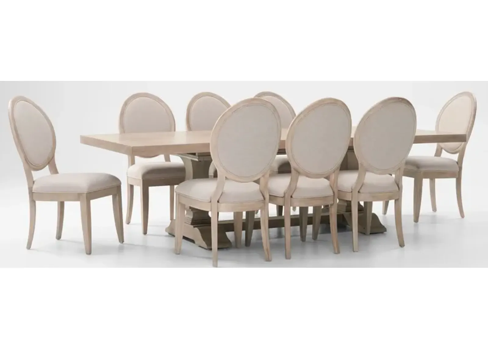 Asheville Rectangle Extendable Dining Table with 8 Oval-Back Side Chairs - Sandstone