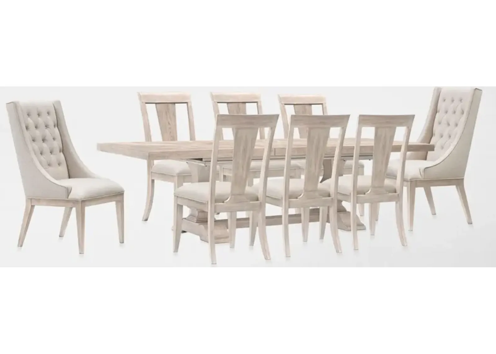 Asheville Rectangle Extendable Dining Table with 6 Splat-Back Side Chairs and 2 Host Chairs - Sandst