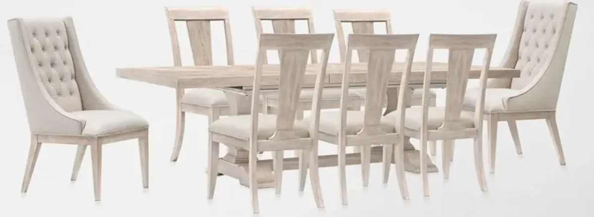 Asheville Rectangle Extendable Dining Table with 6 Splat-Back Side Chairs and 2 Host Chairs - Sandst