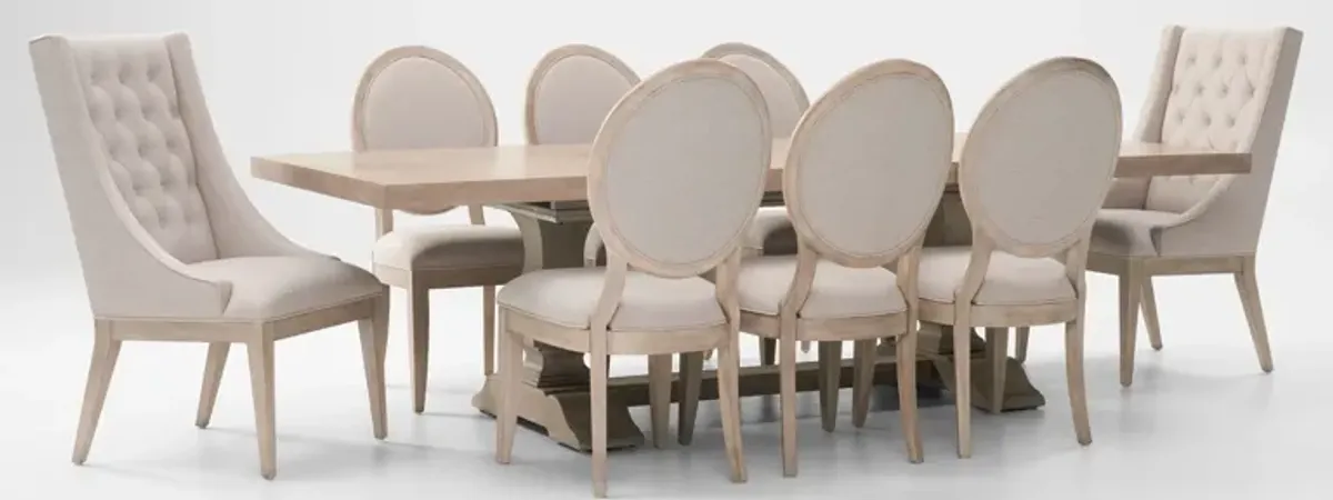 Asheville Rectangle Extendable Dining Table with 6 Oval-Back Side Chairs and 2 Host Chairs - Sandsto