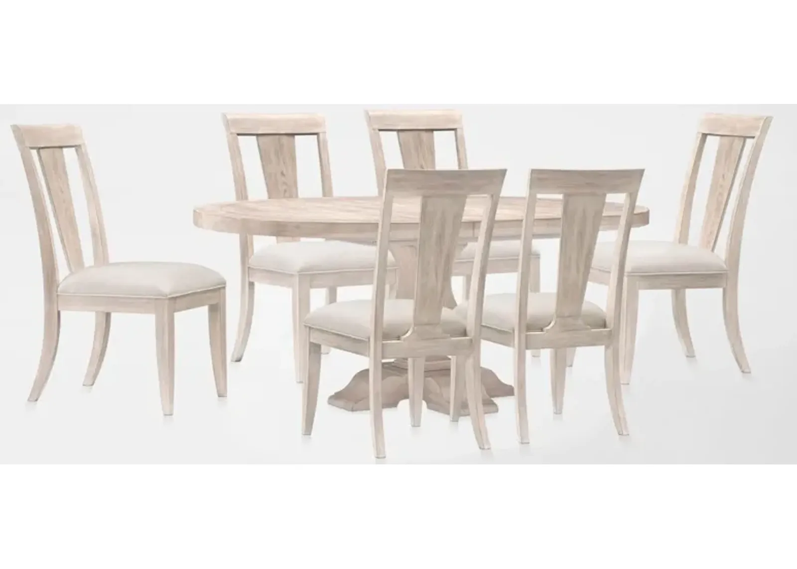 Asheville Round Extendable Dining Table with 6 Splat-Back Side Chairs - Sandstone