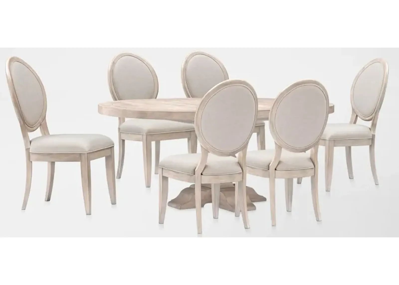 Asheville Round Extendable Dining Table with 6 Oval-Back Side Chairs - Sandstone