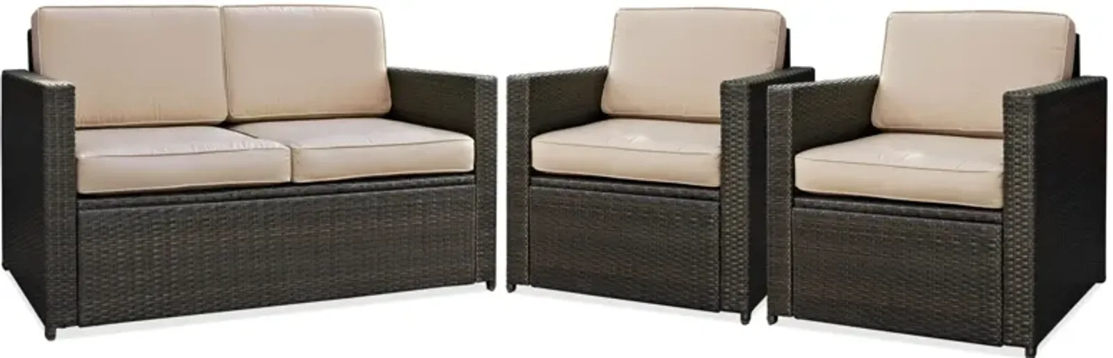 Aldo Outdoor Loveseat and 2 Chairs Set - Sand