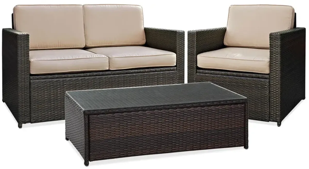 Aldo Outdoor Loveseat, Chair and Coffee Table Set - Sand