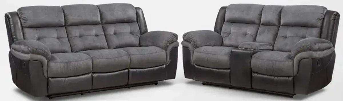 Tacoma Manual Reclining Sofa and Loveseat Set - Black