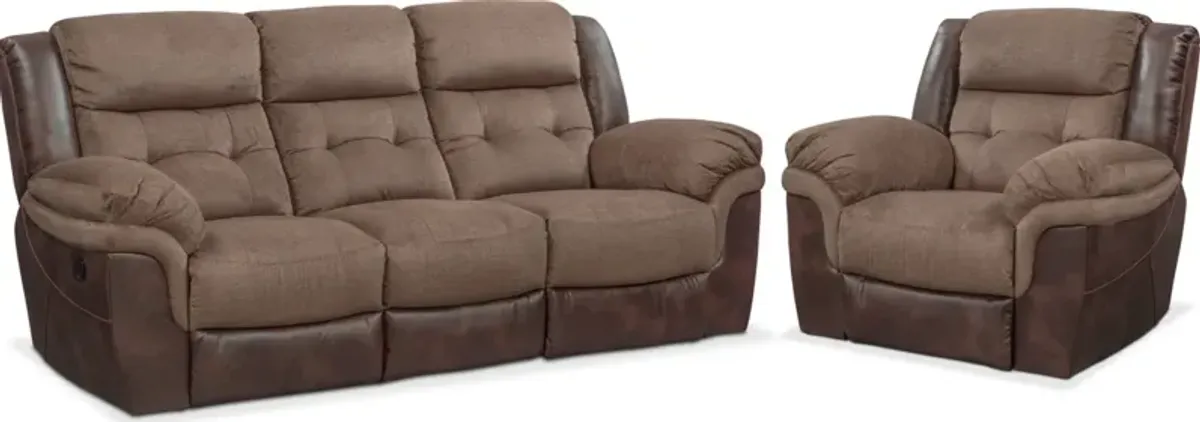 Tacoma Manual Reclining Sofa and Glider Recliner Set - Brown