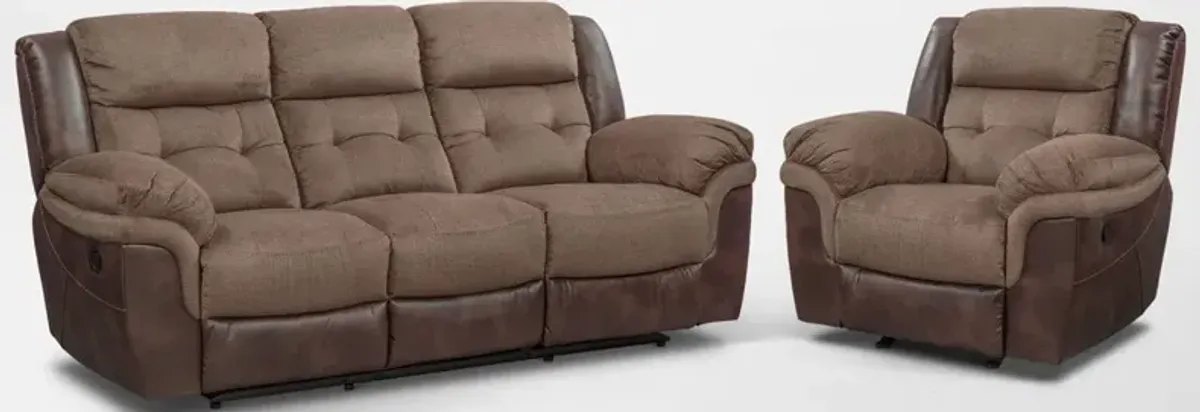 Tacoma Manual Reclining Sofa and Glider Recliner Set - Brown
