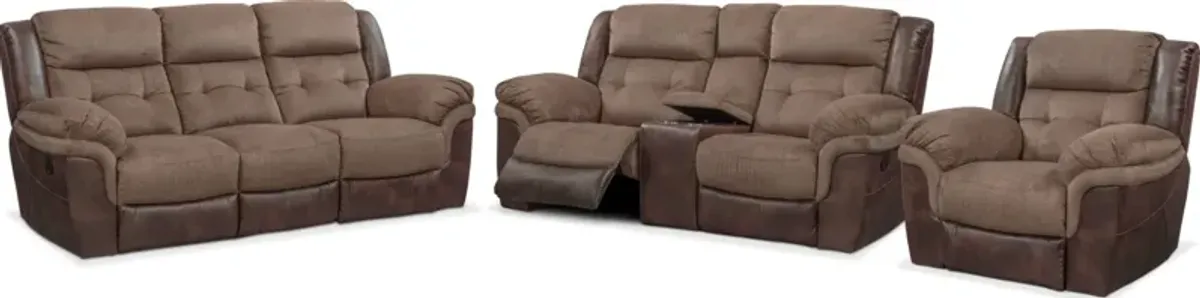 Tacoma Manual Reclining Sofa, Loveseat and Glider Recliner  - Brown