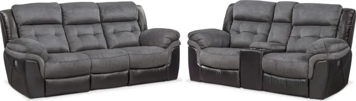 Tacoma Dual-Power Reclining Sofa and Loveseat Set - Black