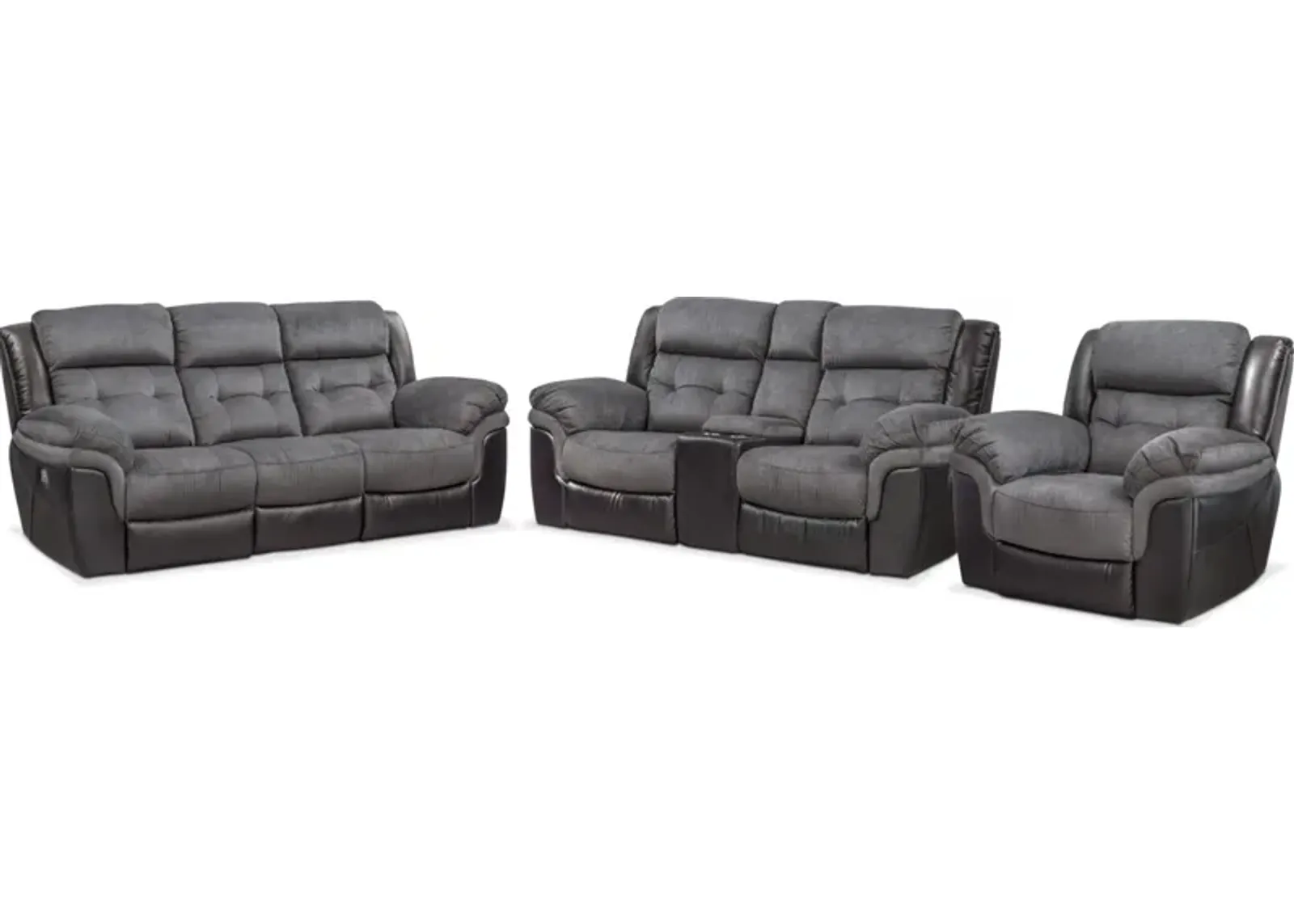 Tacoma Dual-Power Reclining Sofa, Loveseat and Recliner - Black