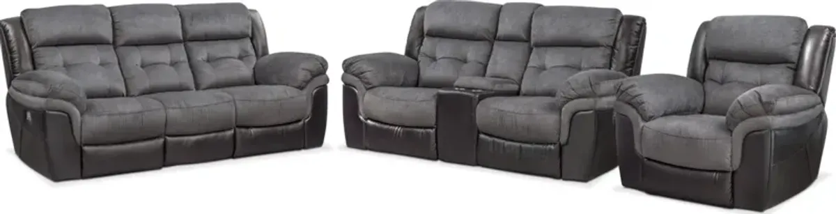 Tacoma Dual-Power Reclining Sofa, Loveseat and Recliner - Black