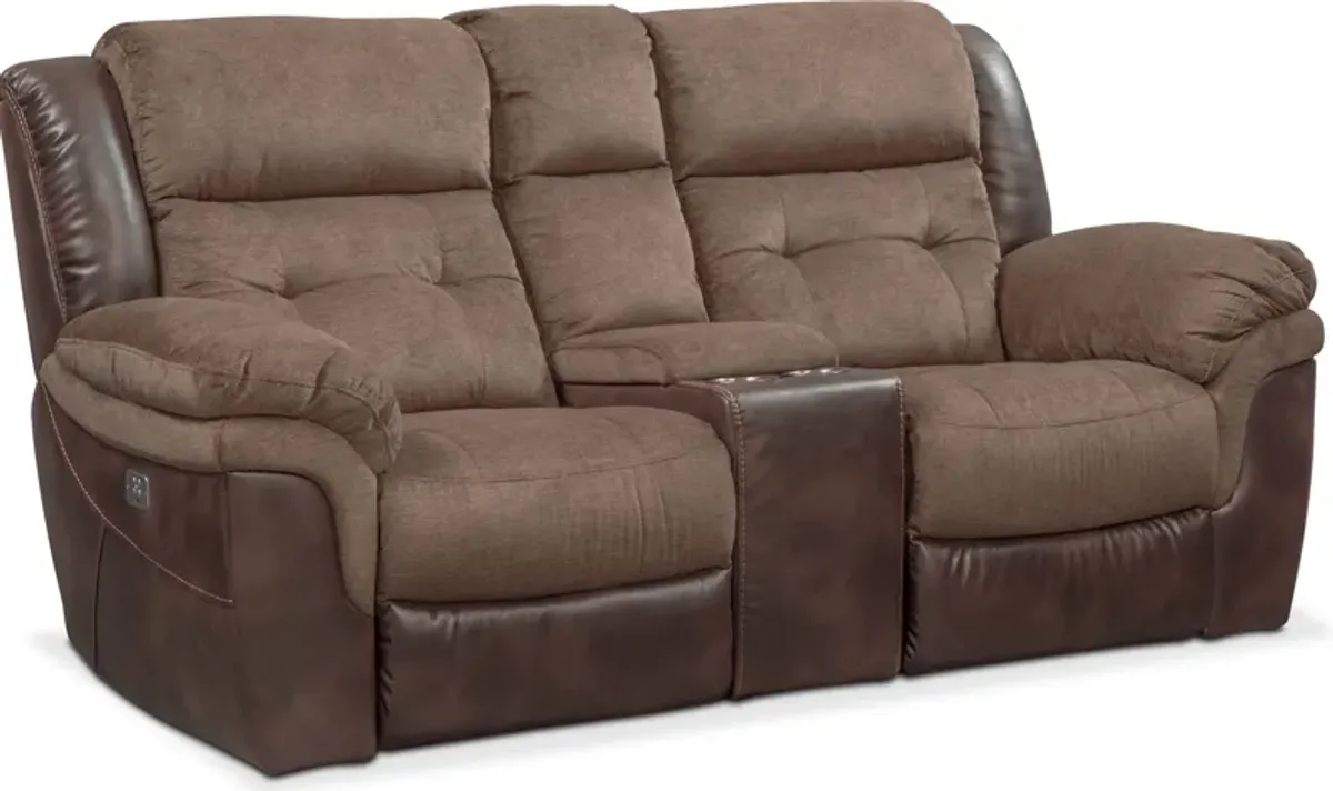 Tacoma Dual-Power Reclining Sofa and Loveseat Set - Brown