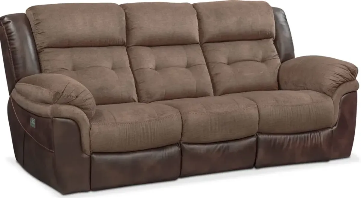 Tacoma Dual-Power Reclining Sofa and Loveseat Set - Brown