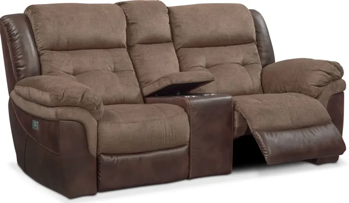 Tacoma Dual-Power Reclining Sofa and Loveseat Set - Brown