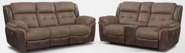 Tacoma Dual-Power Reclining Sofa and Loveseat Set - Brown