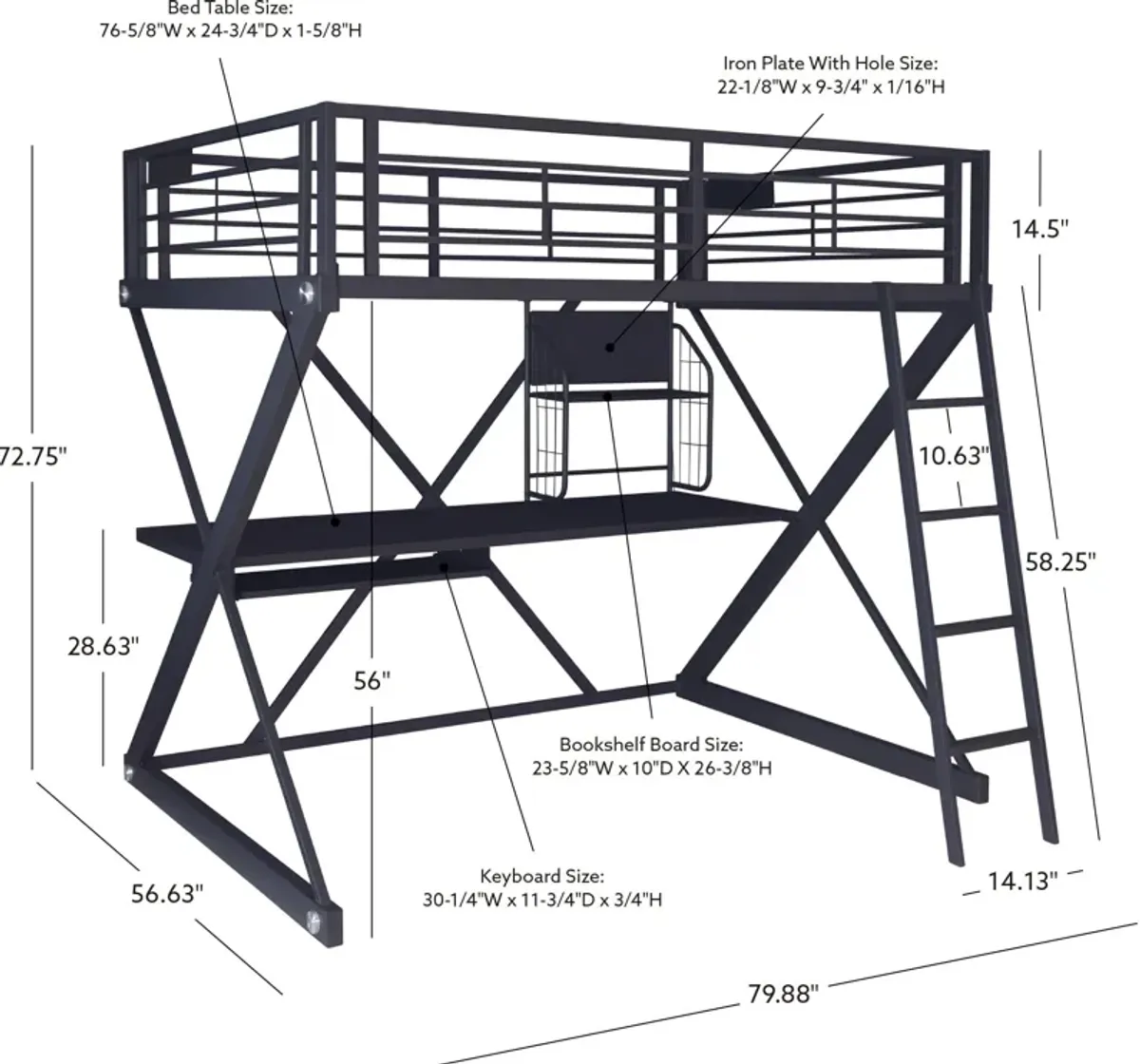 Ryker Full Loft Bed with Desk