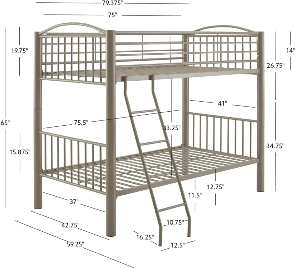 Chase Twin over Twin Bunk Bed - Pewter