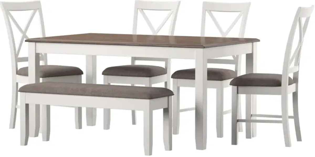 Bassett Dining Table, 4 Chairs and Bench