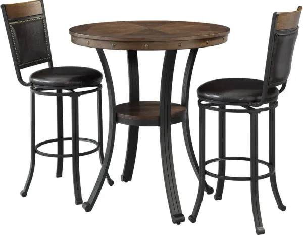 Cyril Pub Table and 2 Swivel Stools - Brown