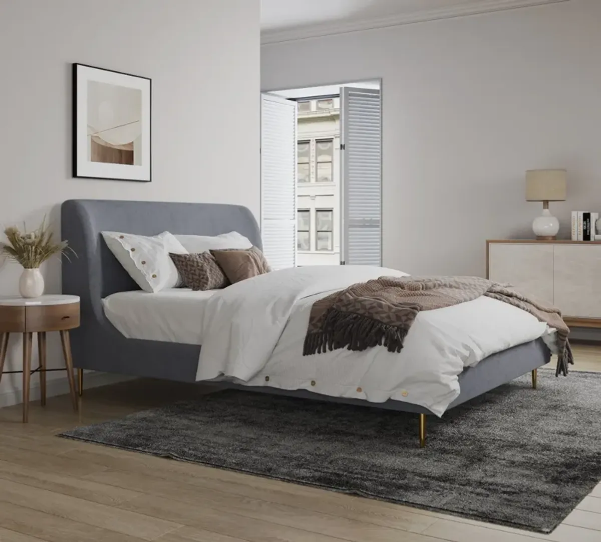 Hudgens Full Upholstered Platform Bed - Grey