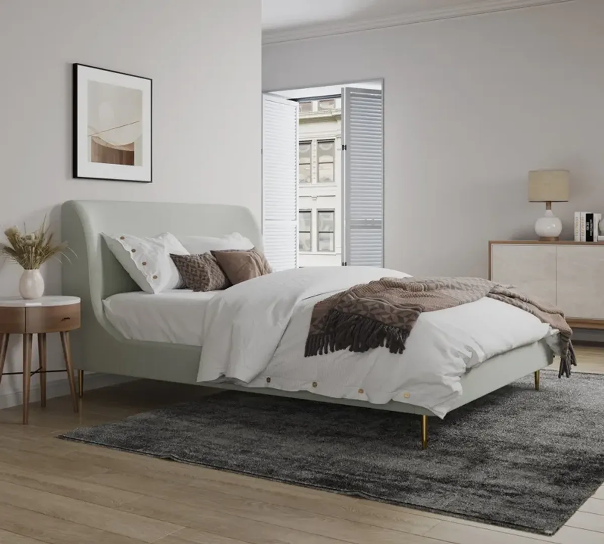 Hudgens Full Upholstered Platform Bed - Cream