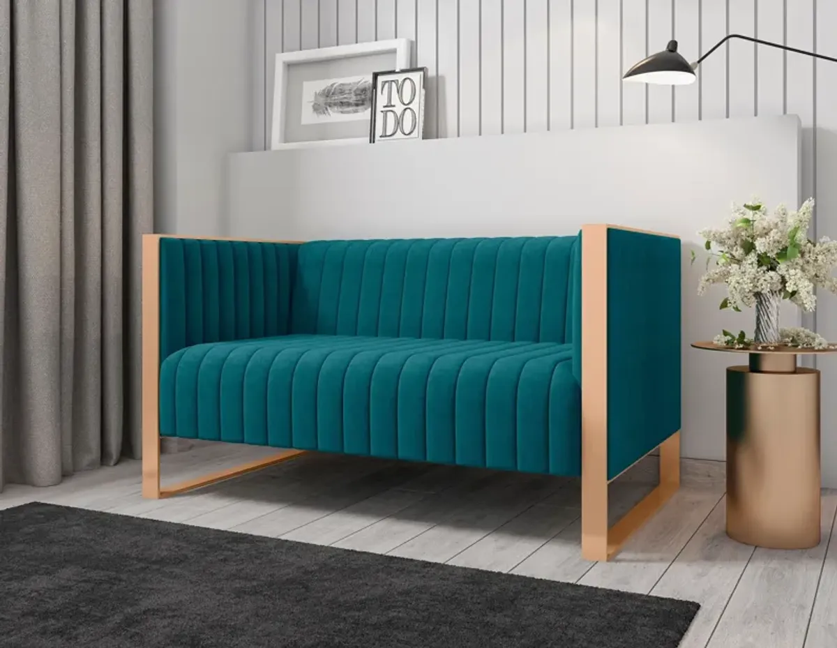 Dobrev Loveseat - Teal/Rose Gold