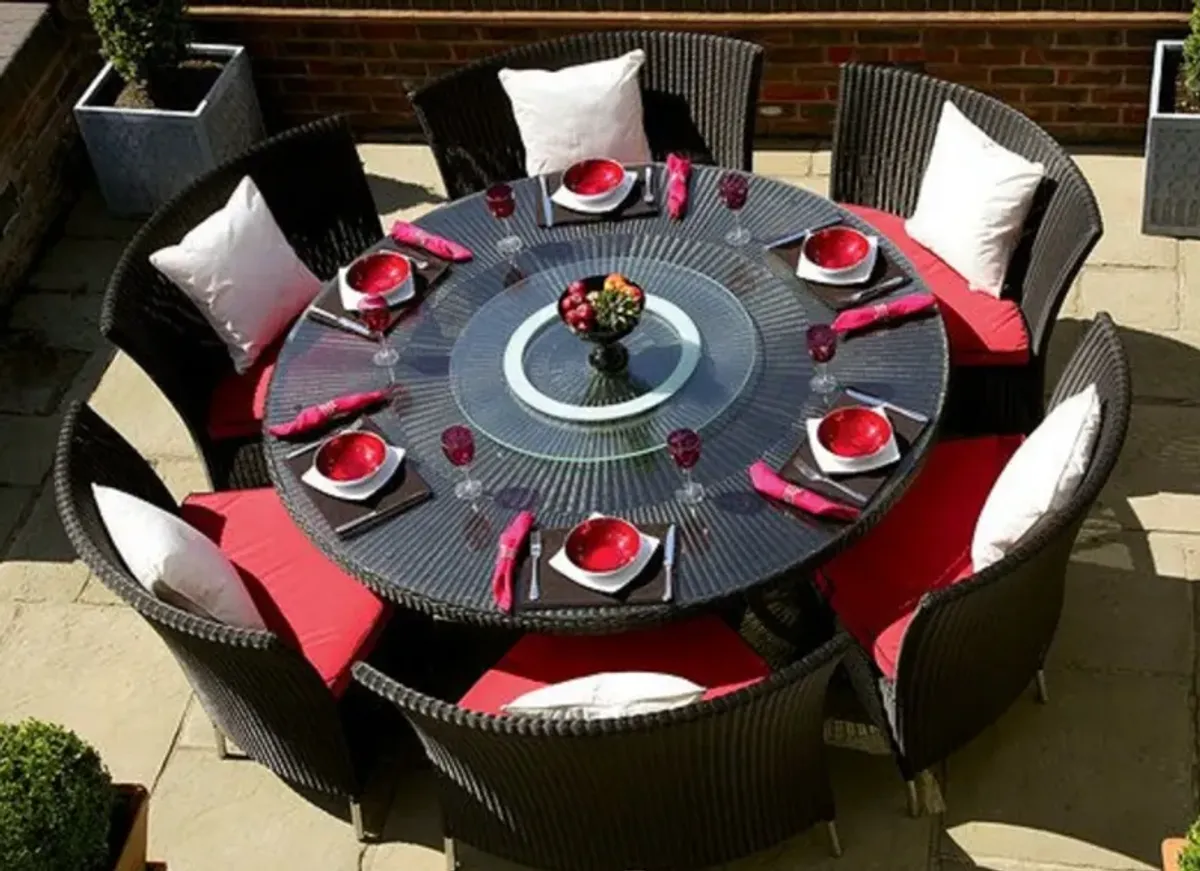 Kauai Outdoor Dining Table and 6 Chairs - Black/Red